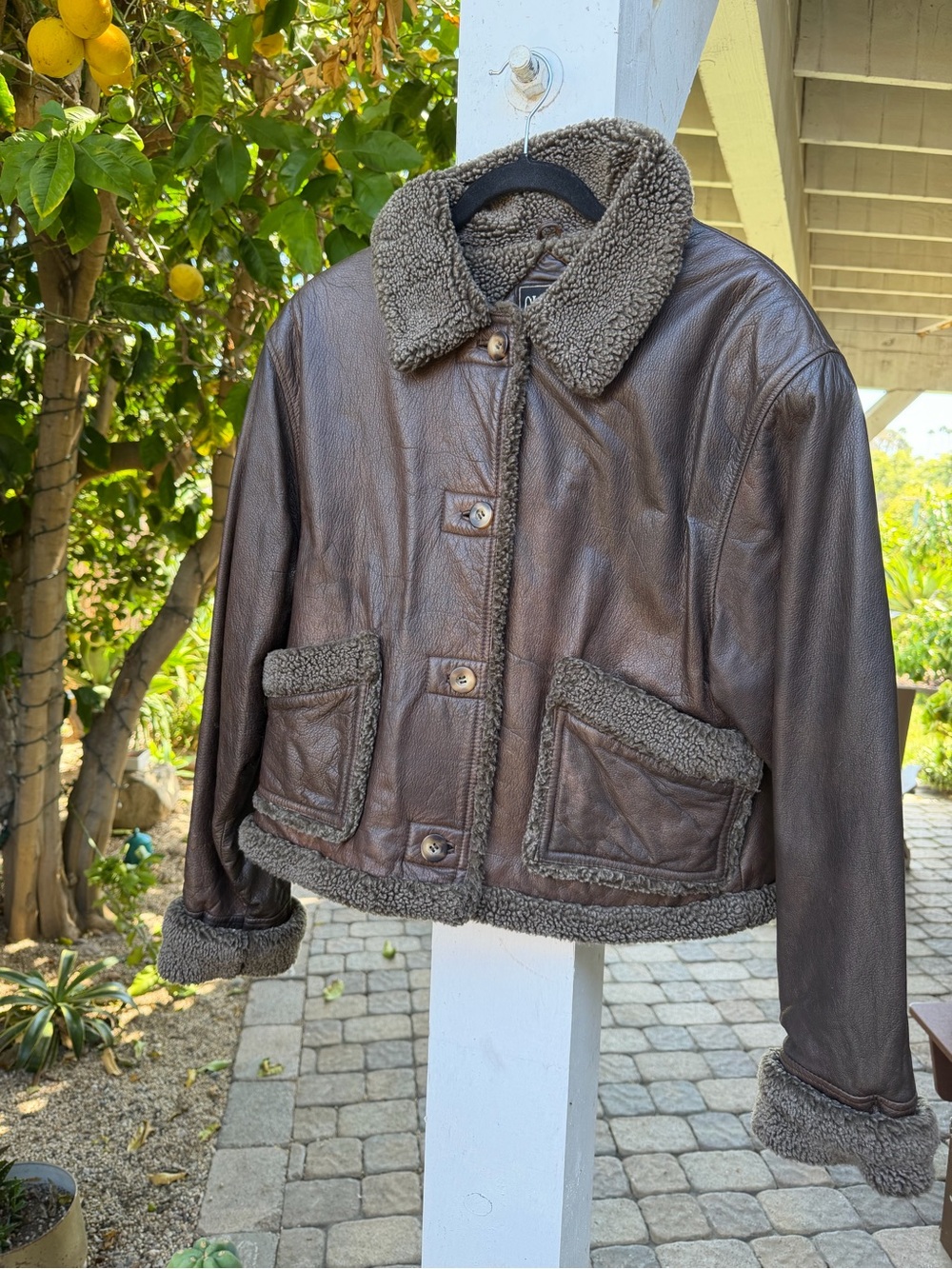 Vintage Women's Brown Shearling-Trim Leather Jacket